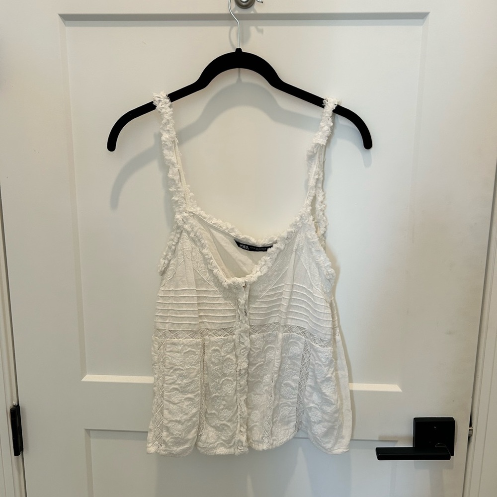 Zara White Embroidered Women’s Top